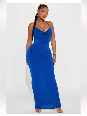 Elegant Royal Blue Halter maxi Dress